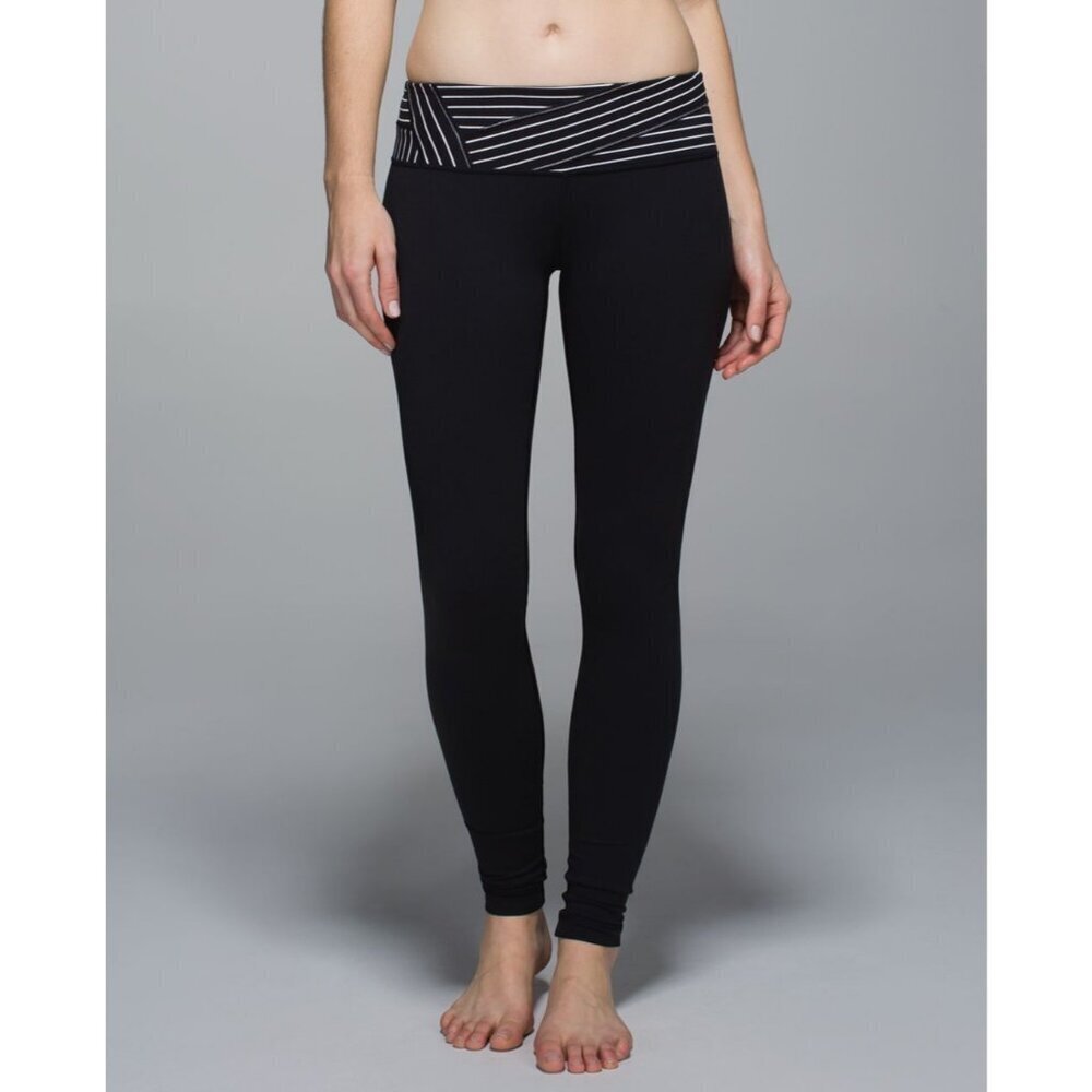 Lululemon Reversible Wunder Under Full-On Luon Pants Striped Waistband Womens‎ 4